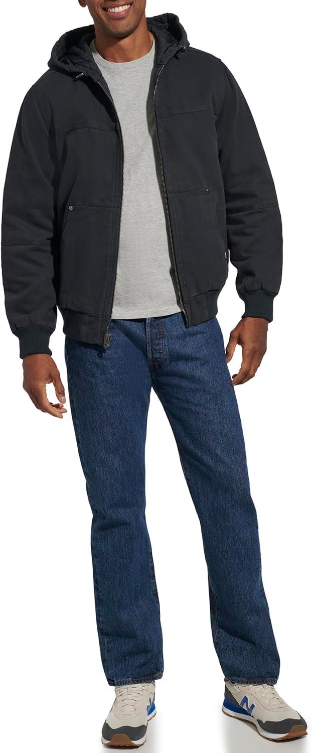 imageLevis Mens Workwear Cotton Canvas Hooded Bomber JacketNavy Quilted Lining