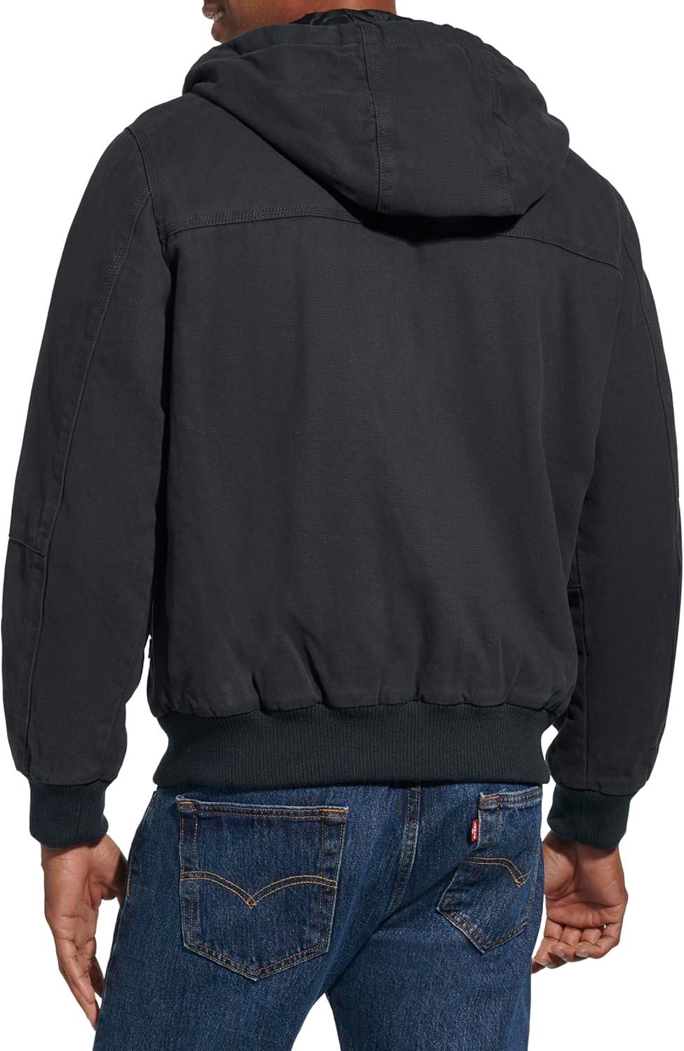 imageLevis Mens Workwear Cotton Canvas Hooded Bomber JacketNavy Quilted Lining