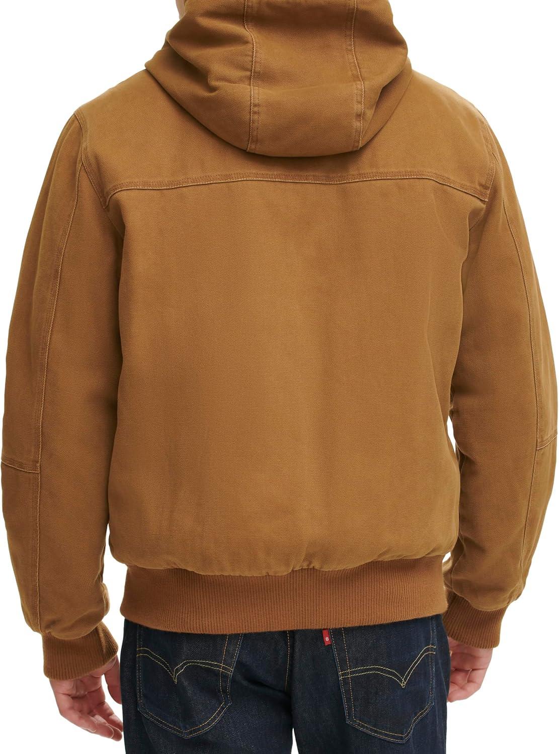 imageLevis Mens Workwear Cotton Canvas Hooded Bomber JacketNew Brown Quilted