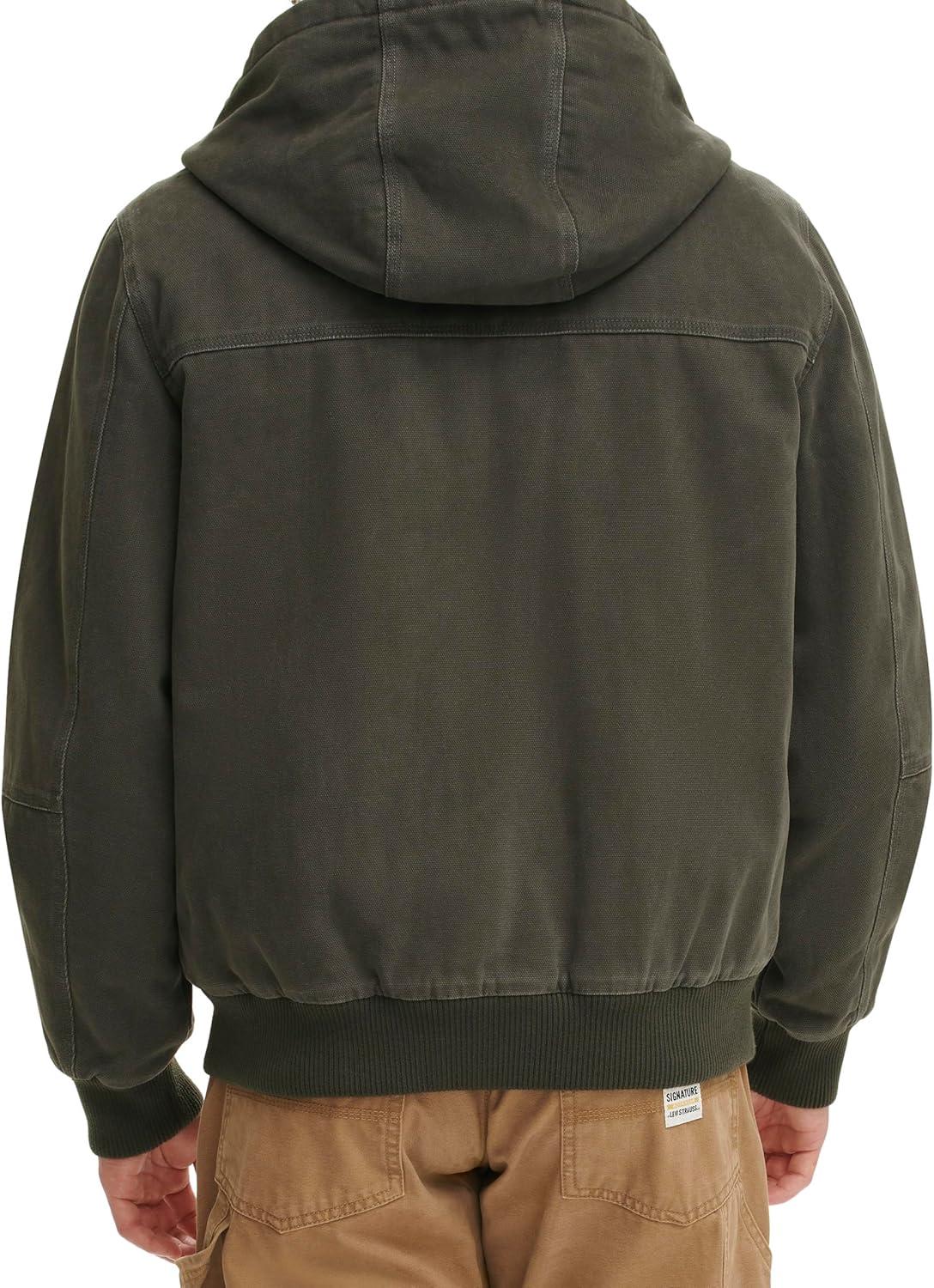 imageLevis Mens Workwear Cotton Canvas Hooded Bomber JacketOlive Quilted Lining