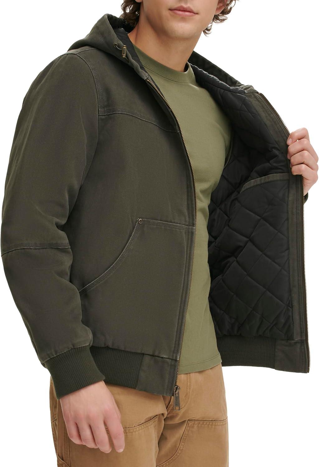 imageLevis Mens Workwear Cotton Canvas Hooded Bomber JacketOlive Quilted Lining