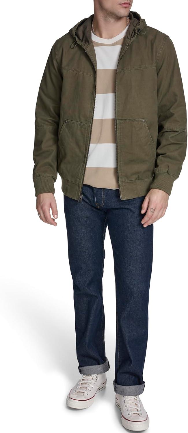 imageLevis Mens Workwear Cotton Canvas Hooded Bomber JacketOlive Tree Lightweight