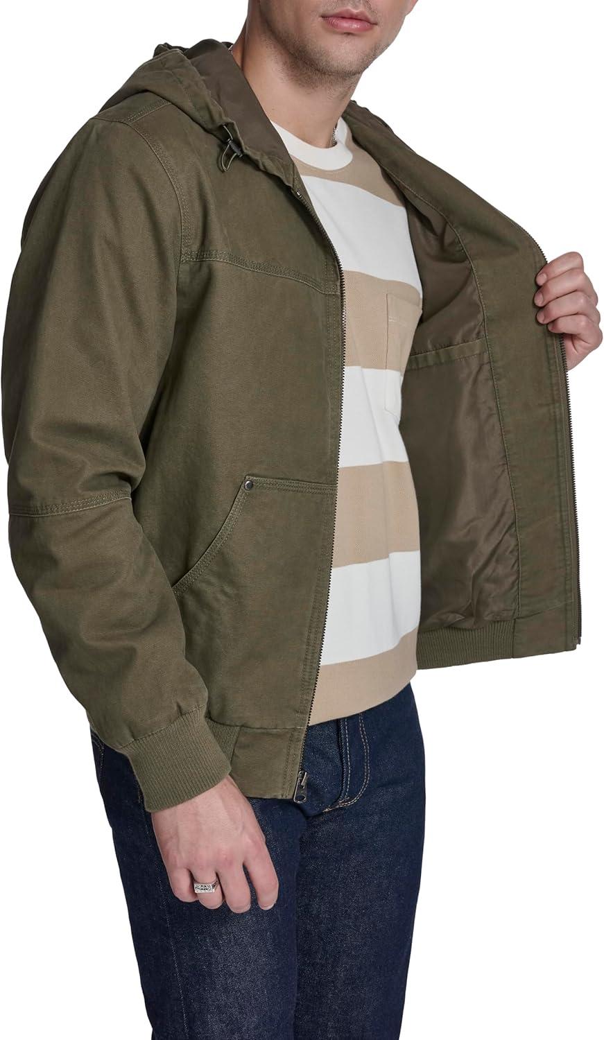 imageLevis Mens Workwear Cotton Canvas Hooded Bomber JacketOlive Tree Lightweight
