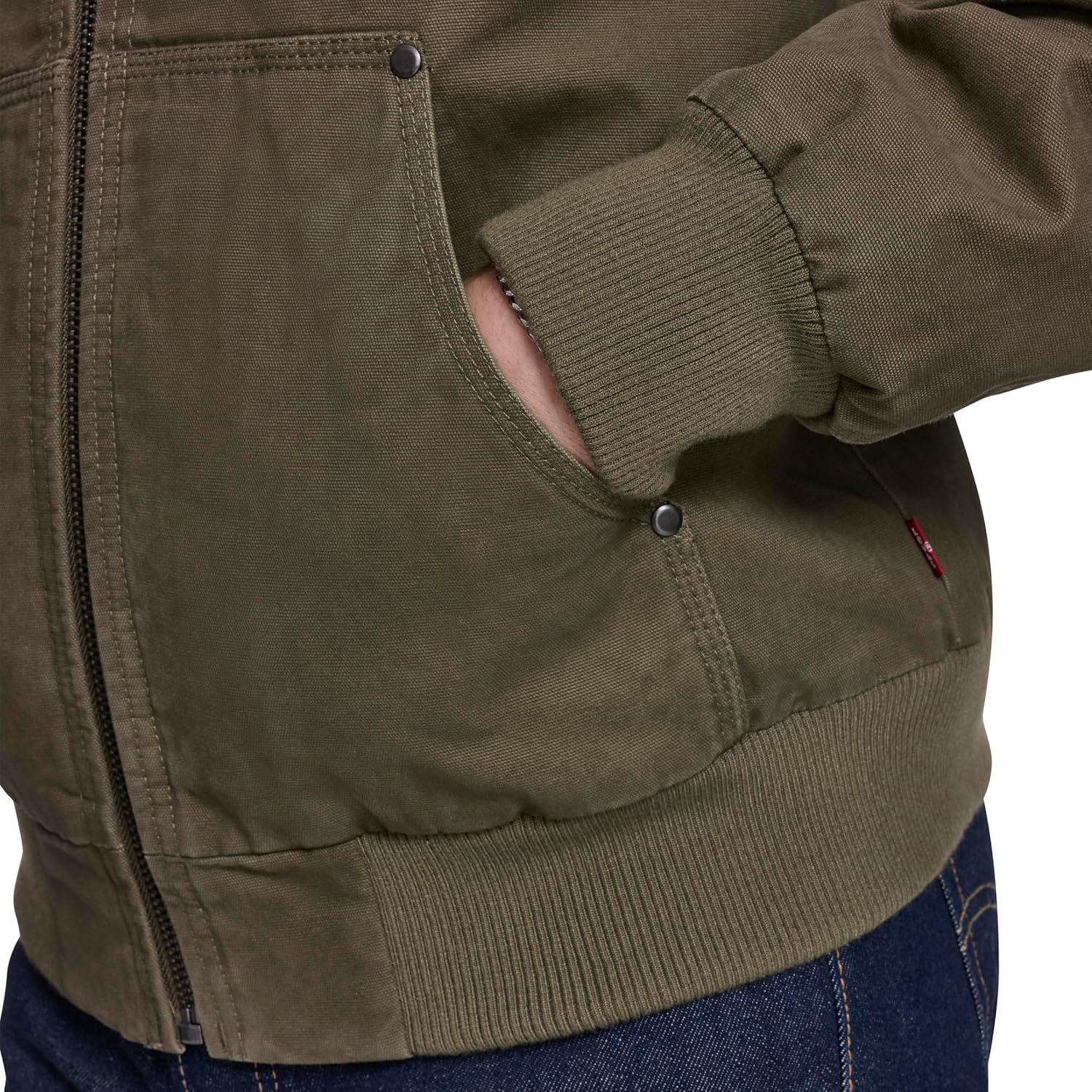 imageLevis Mens Workwear Cotton Canvas Hooded Bomber JacketOlive Tree Lightweight