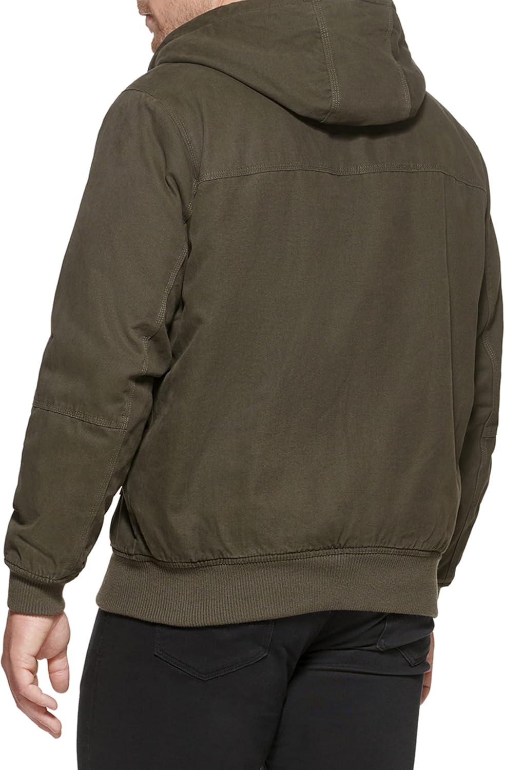 imageLevis Mens Workwear Cotton Canvas Hooded Bomber JacketOliveSherpa Lined