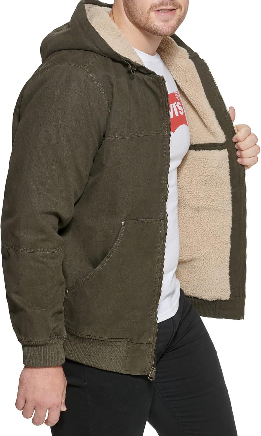 imageLevis Mens Workwear Cotton Canvas Hooded Bomber JacketOliveSherpa Lined