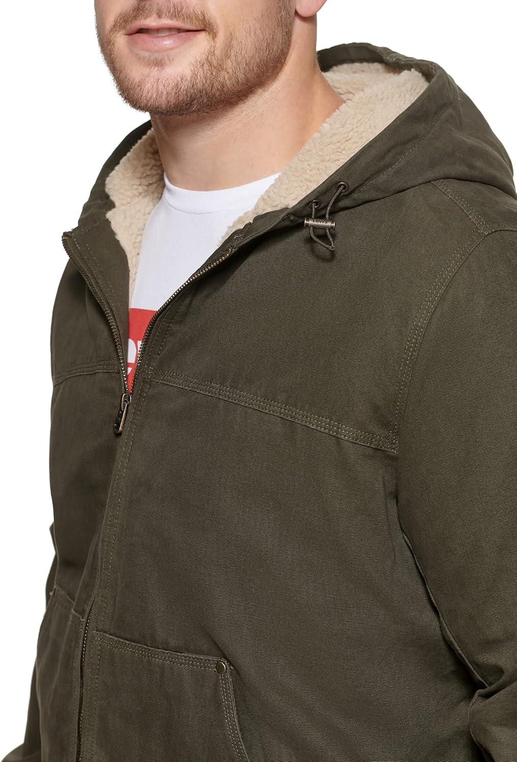 imageLevis Mens Workwear Cotton Canvas Hooded Bomber JacketOliveSherpa Lined