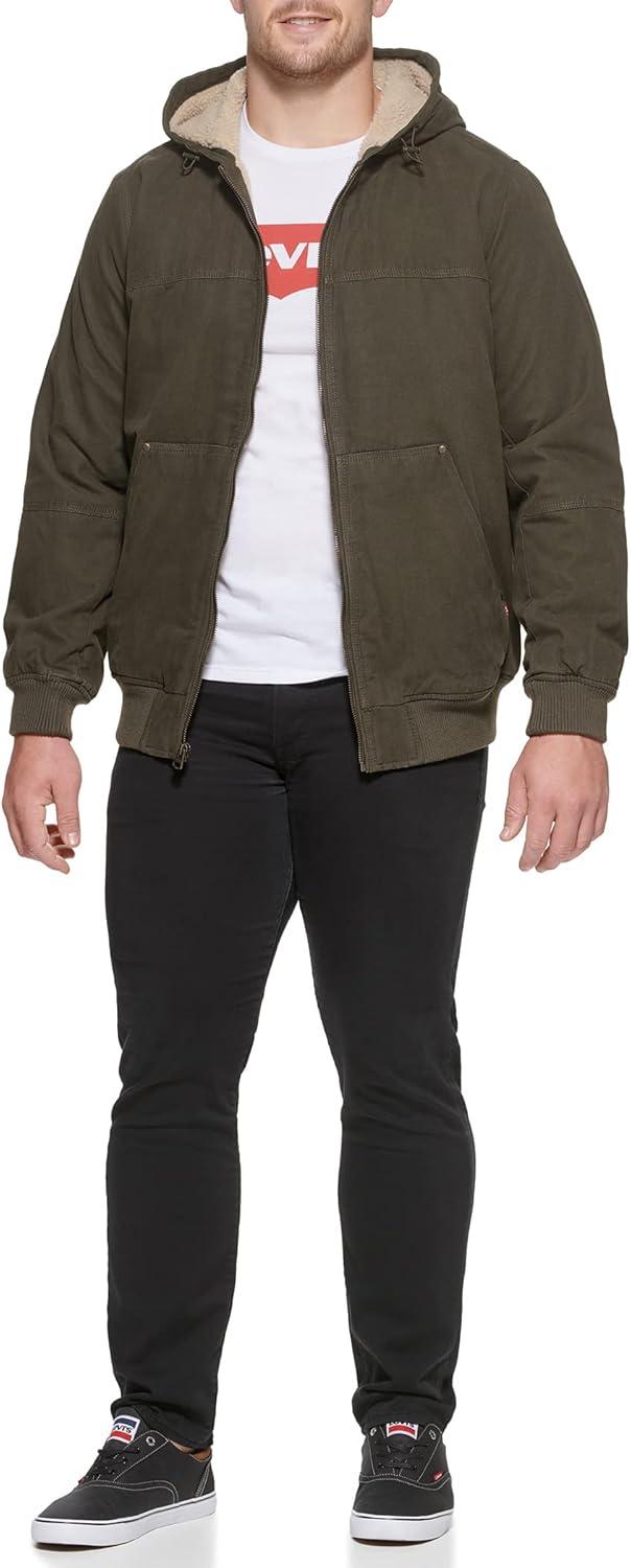 imageLevis Mens Workwear Cotton Canvas Hooded Bomber JacketOliveSherpa Lined