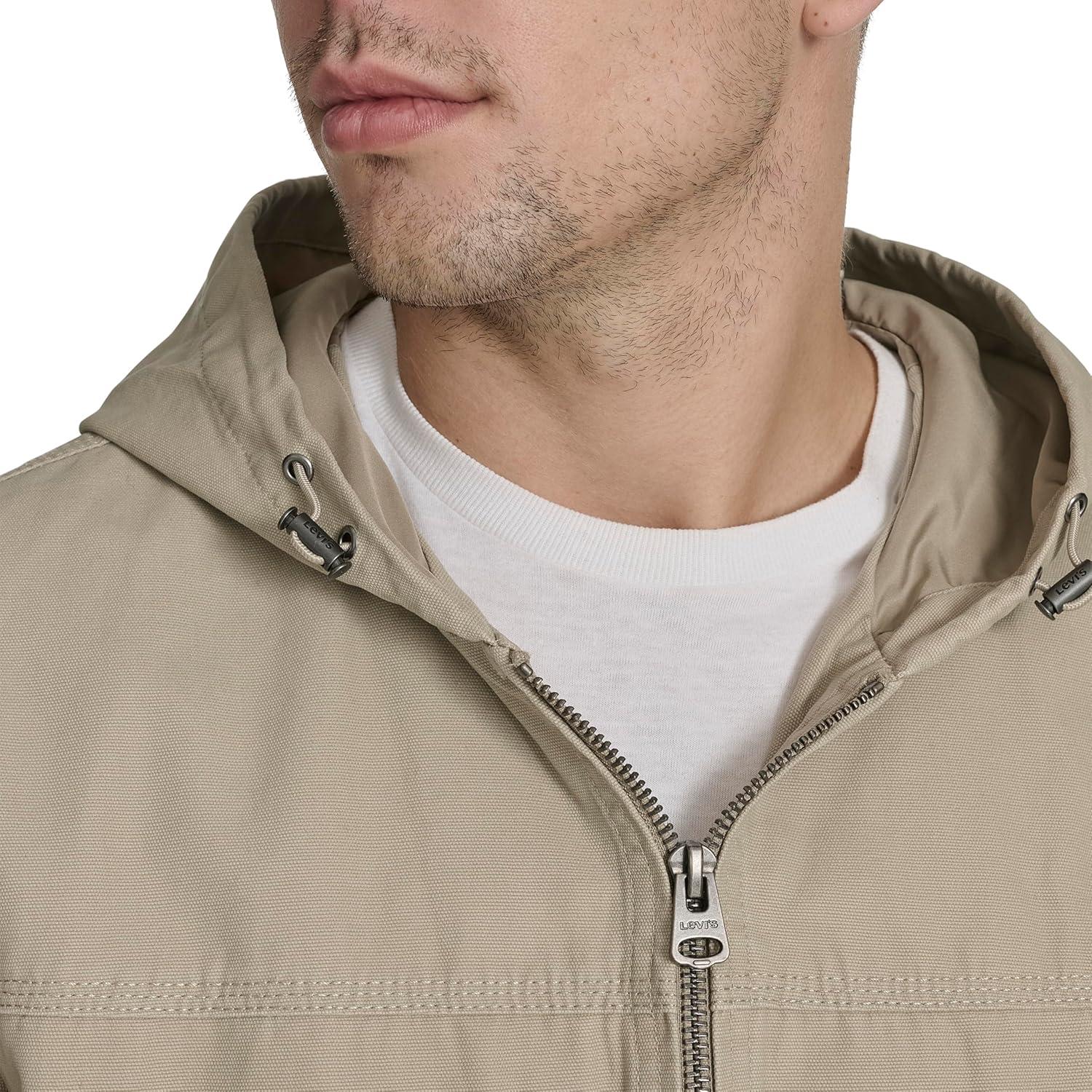 imageLevis Mens Workwear Cotton Canvas Hooded Bomber JacketStone Lightweight