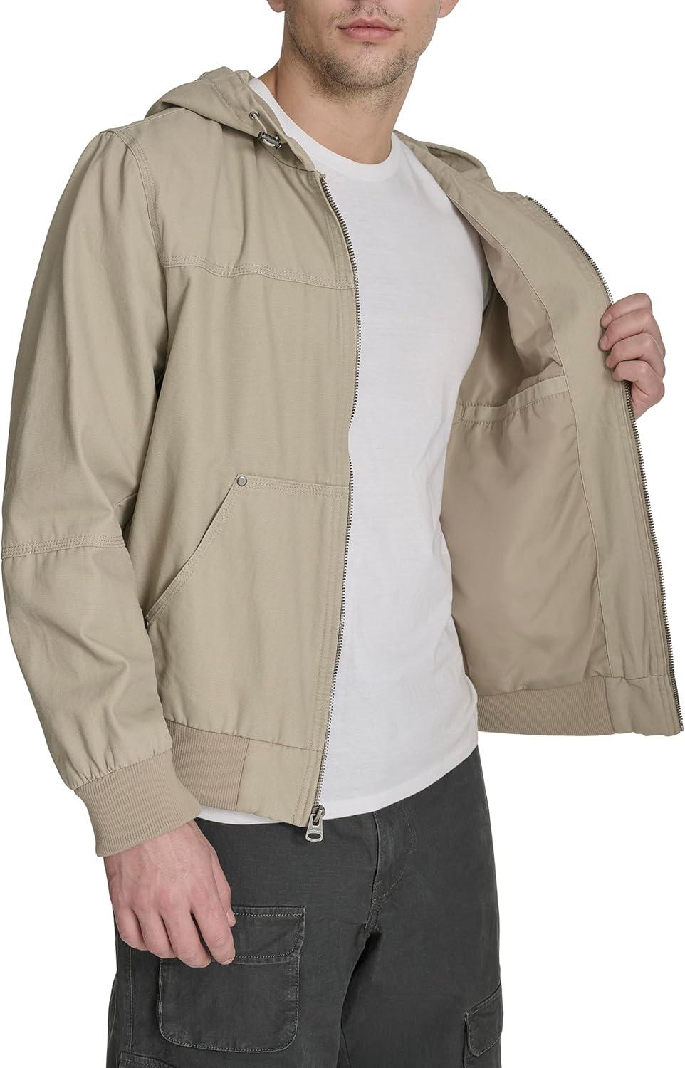 imageLevis Mens Workwear Cotton Canvas Hooded Bomber JacketStone Lightweight