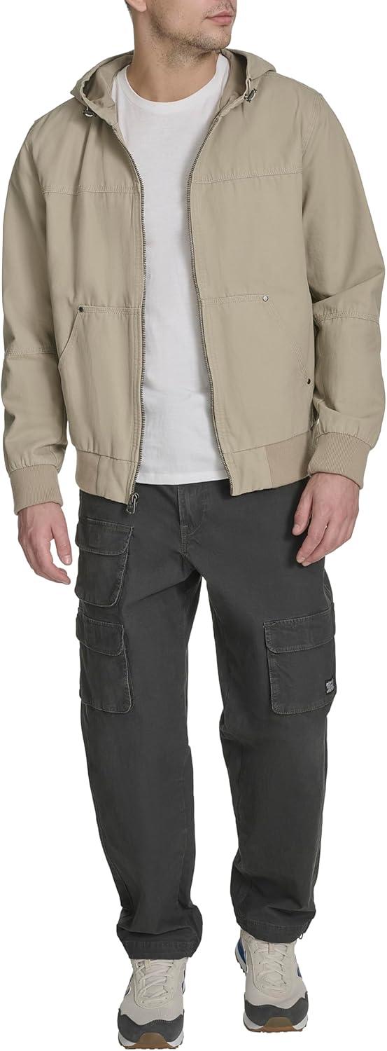 imageLevis Mens Workwear Cotton Canvas Hooded Bomber JacketStone Lightweight