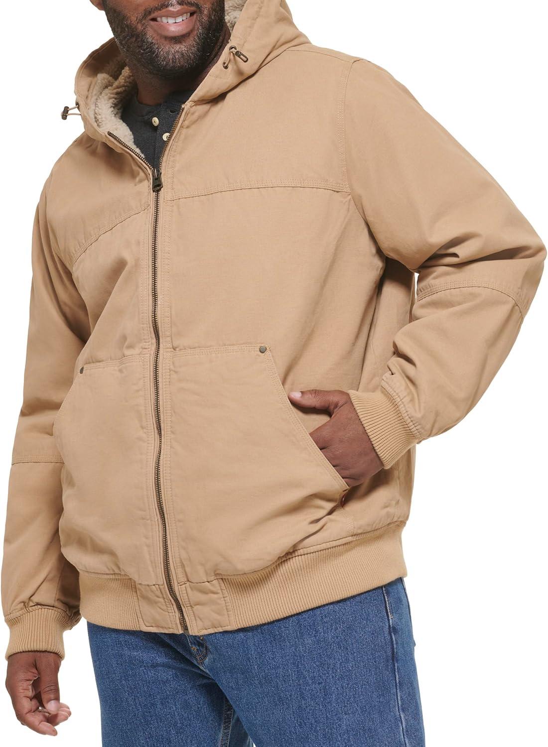 imageLevis Mens Workwear Cotton Canvas Hooded Bomber JacketTan