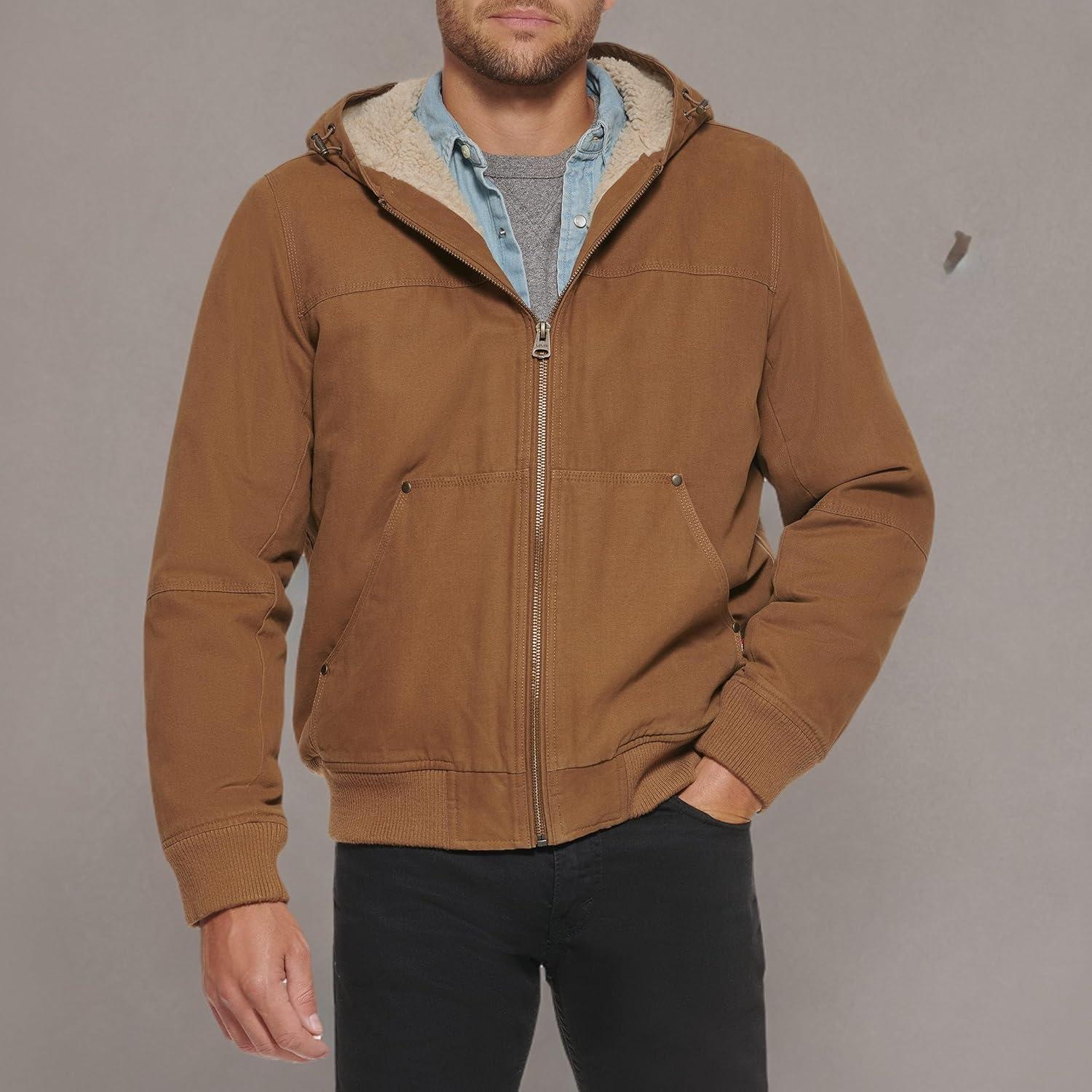imageLevis Mens Workwear Cotton Canvas Hooded Bomber JacketWorker Brown 2