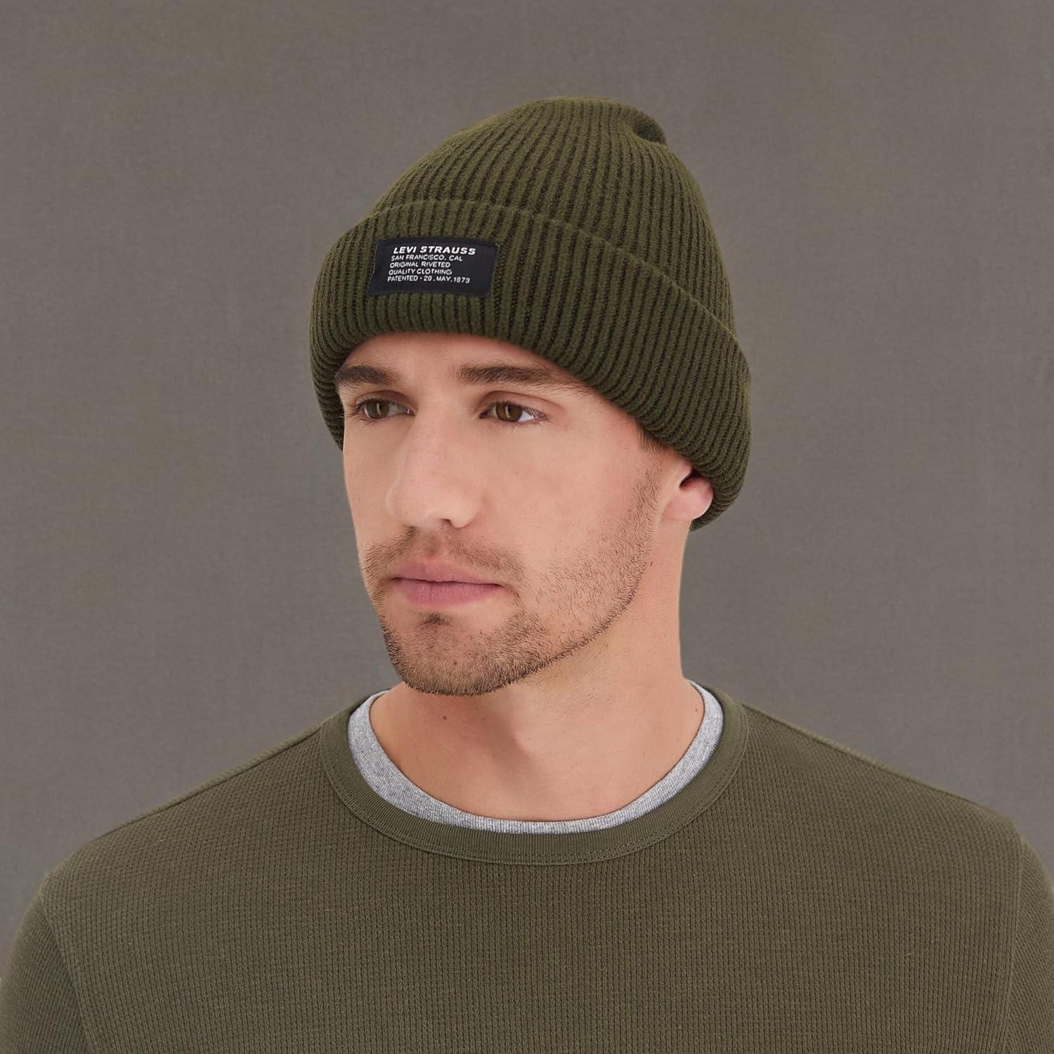 imageLevis Unisex Adult Knit Cuffed All Season Beanie HatRibbed Olive