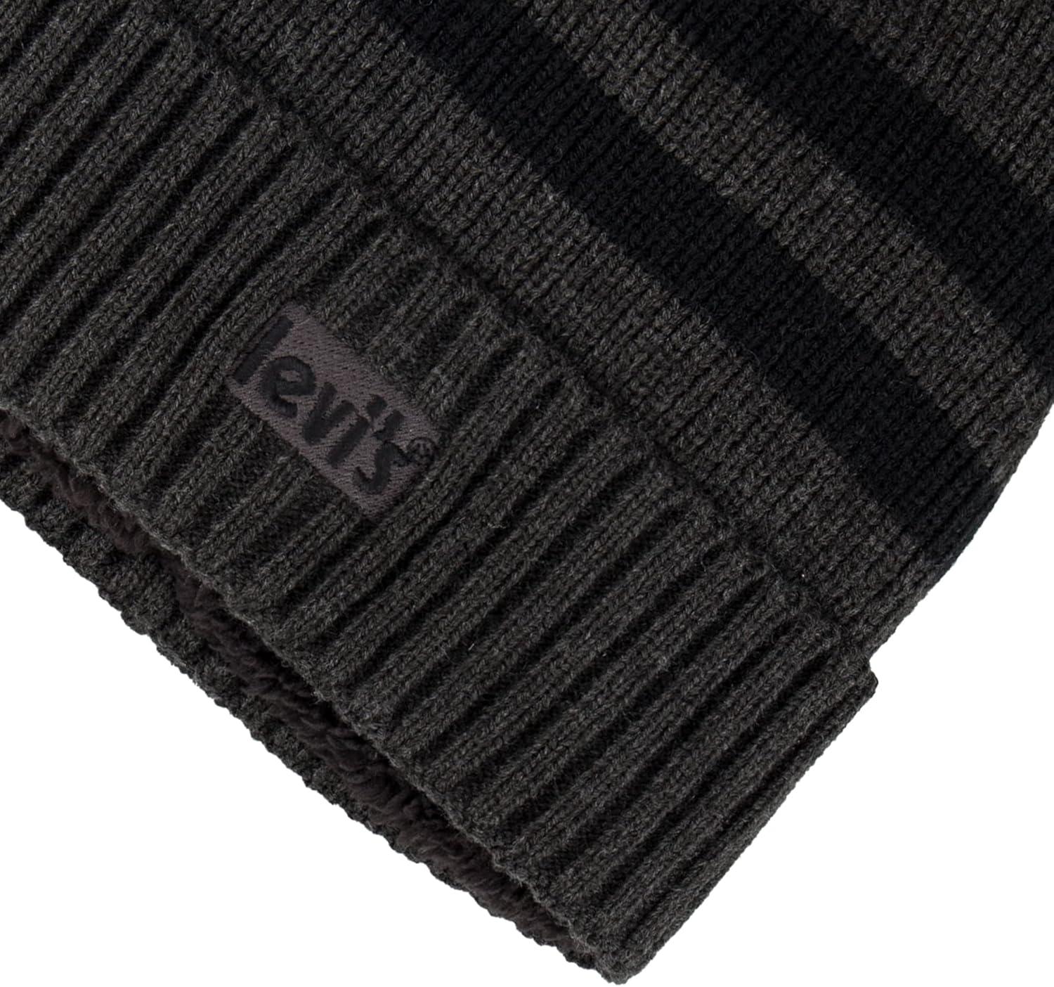 imageLevis Unisex Adult Knit Cuffed All Season Beanie HatStriped Charcoal