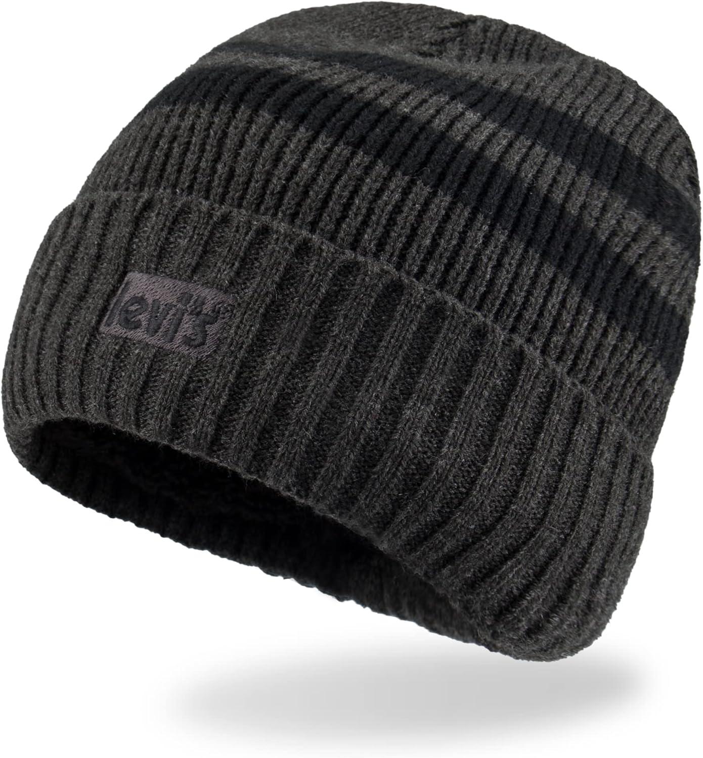 imageLevis Unisex Adult Knit Cuffed All Season Beanie HatStriped Charcoal