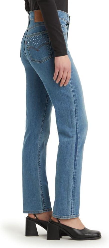 imageLevis Womens 724 High Rise Straight JeansCamp Denim Rhinestone