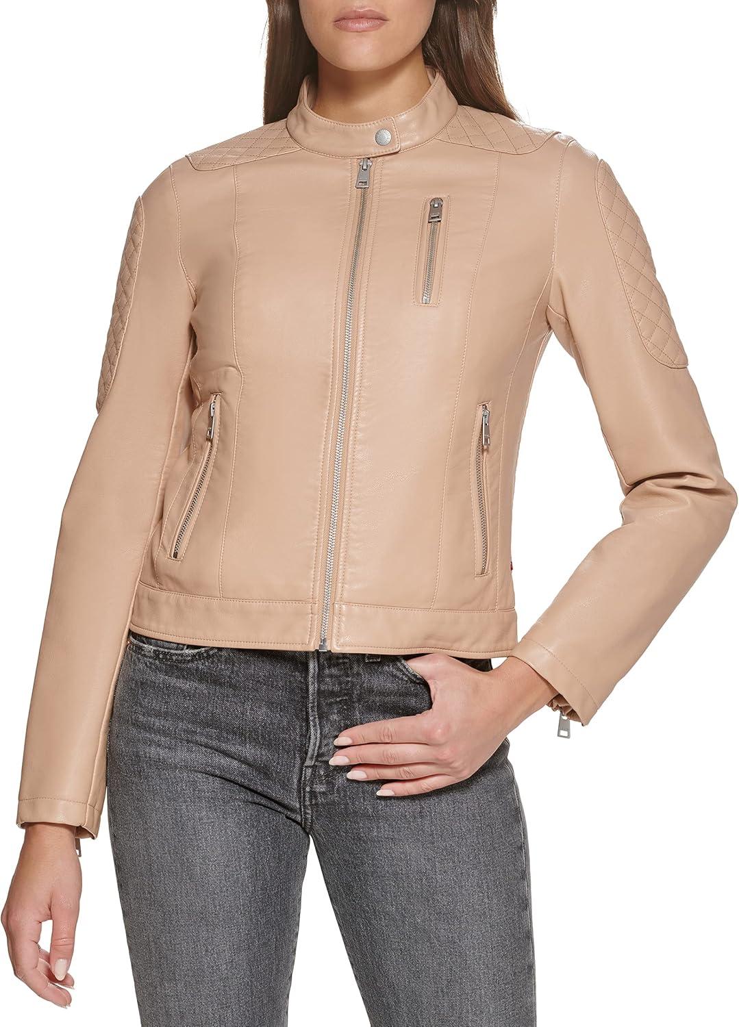 imageLevis Womens Faux Leather Motocross Racer Jacket Standard and PlusBiscotti