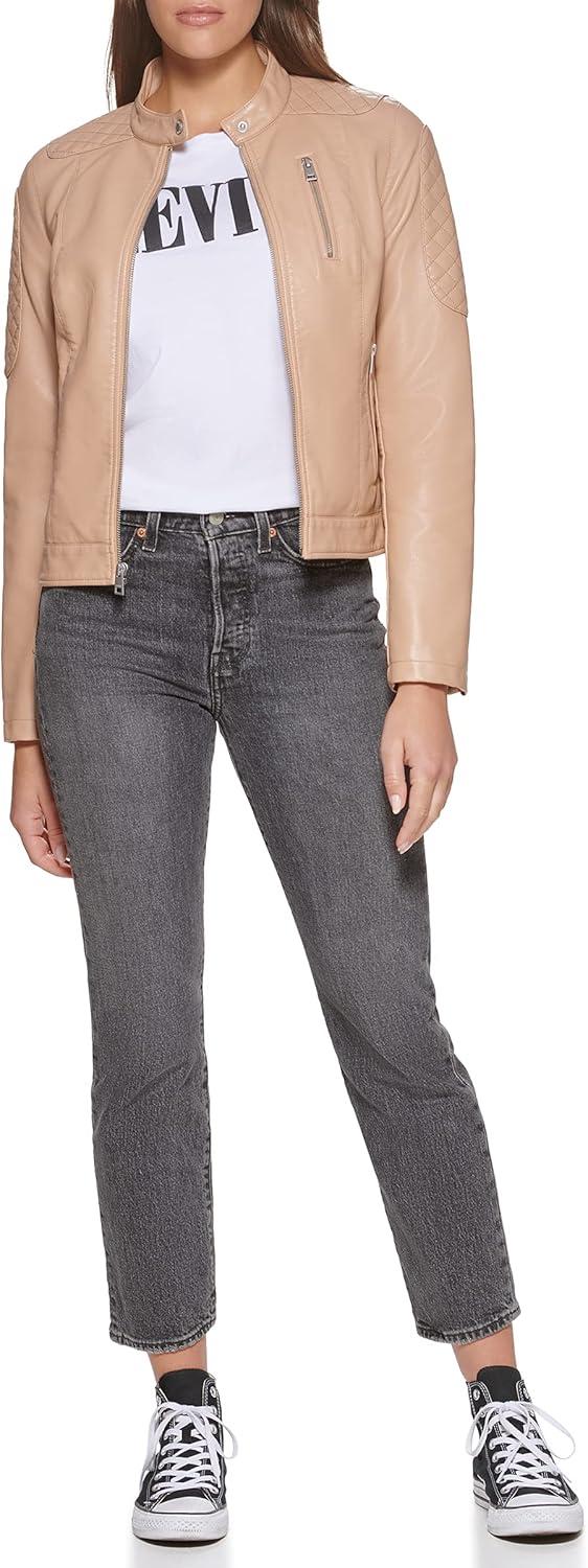 imageLevis Womens Faux Leather Motocross Racer Jacket Standard and PlusBiscotti