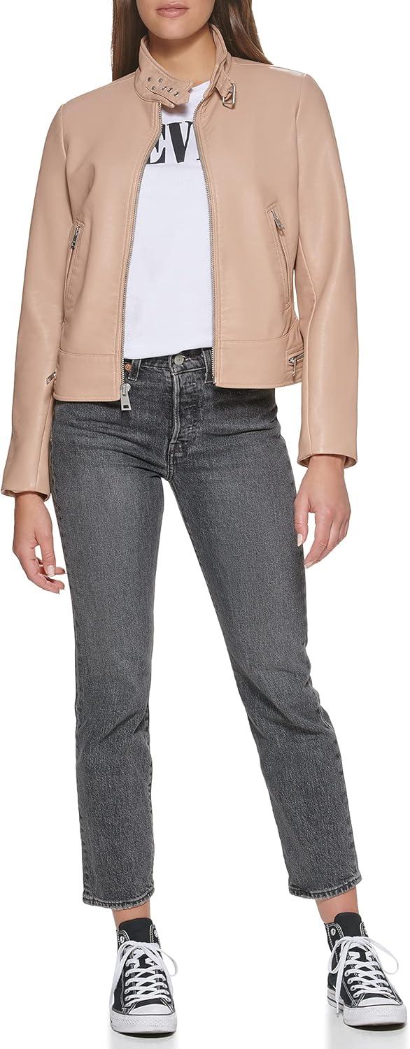 imageLevis Womens Faux Leather Motocross Racer Jacket Standard and PlusBiscotti Latch Collar