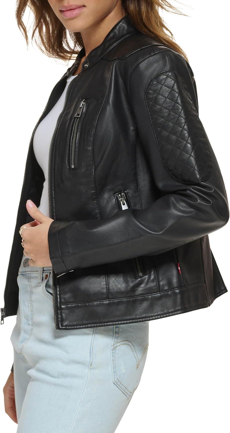 imageLevis Womens Faux Leather Motocross Racer Jacket Standard and PlusBlack