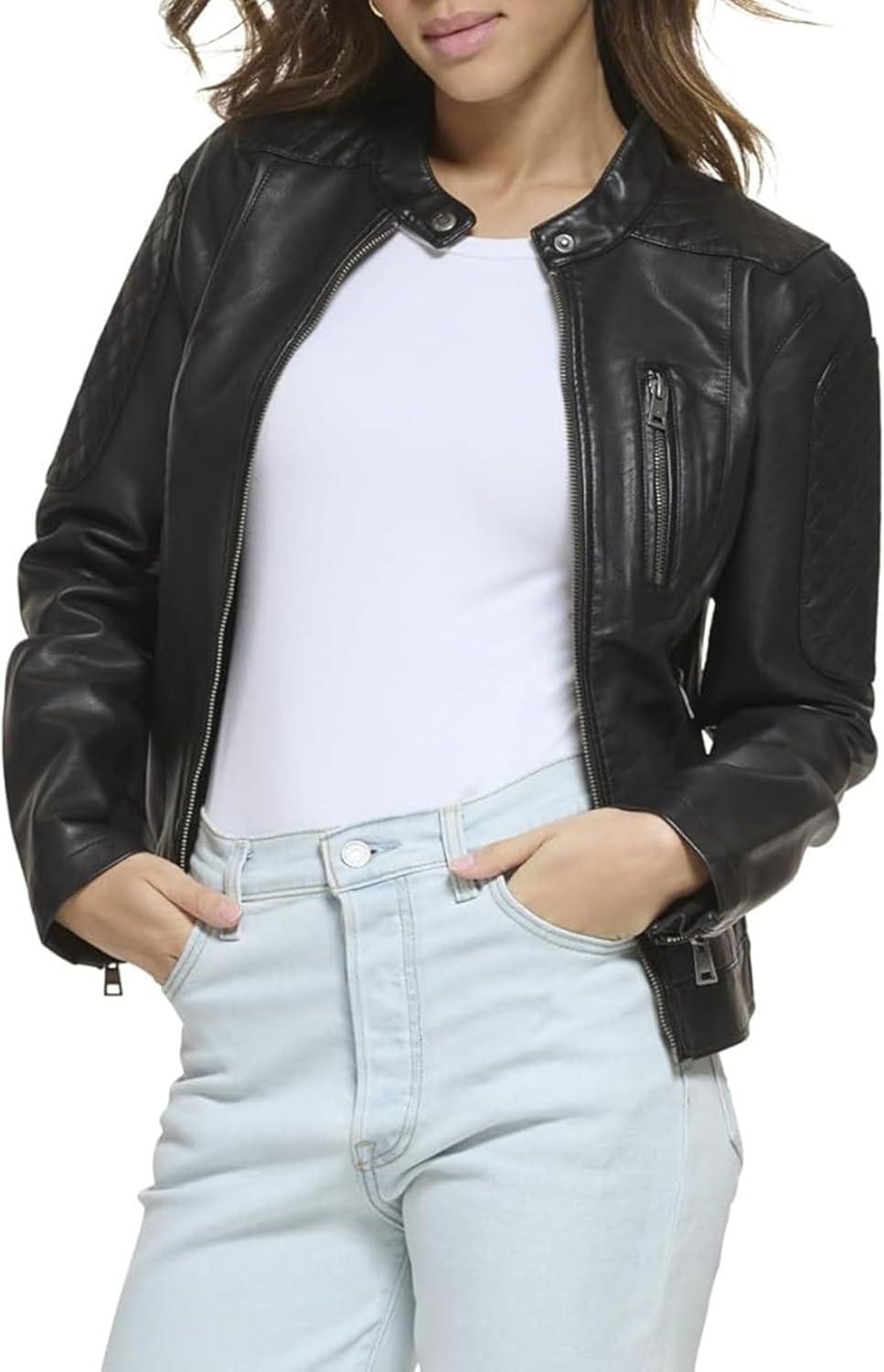 imageLevis Womens Faux Leather Motocross Racer Jacket Standard and PlusBlack