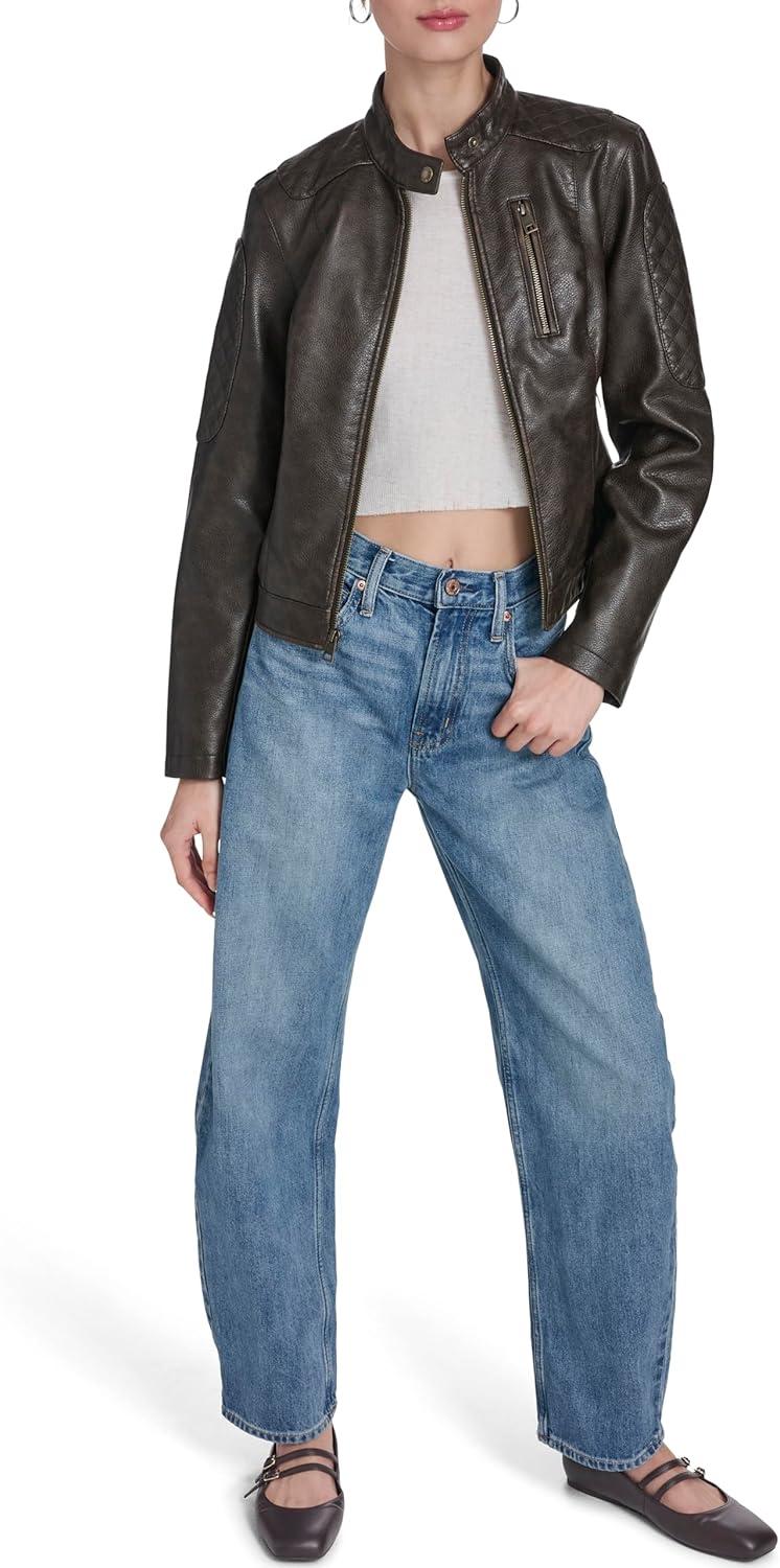 imageLevis Womens Faux Leather Motocross Racer Jacket Standard and PlusBrown