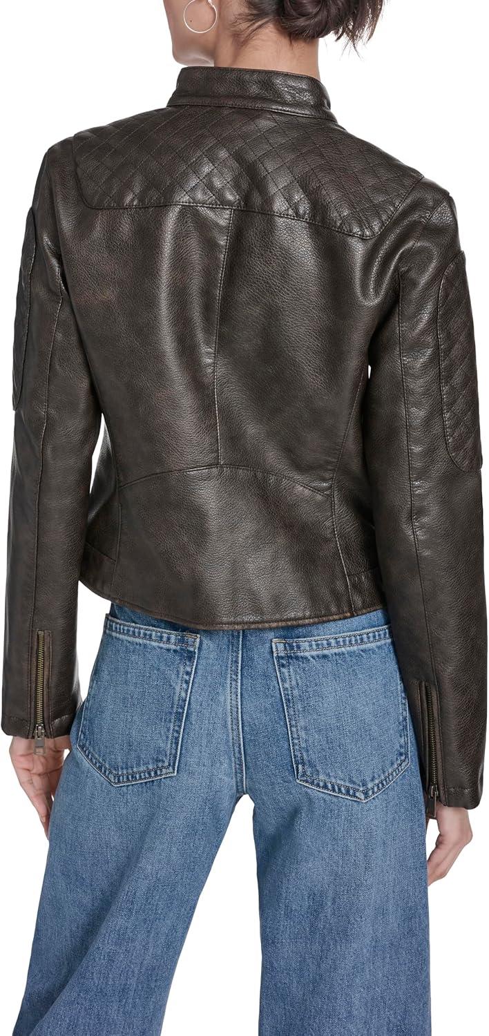 imageLevis Womens Faux Leather Motocross Racer Jacket Standard and PlusBrown