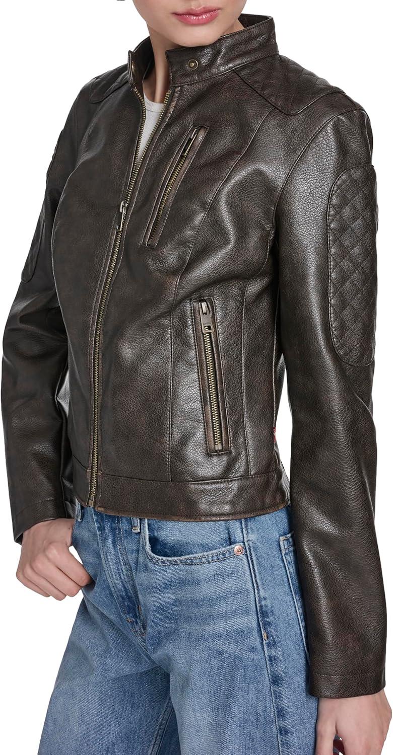 imageLevis Womens Faux Leather Motocross Racer Jacket Standard and PlusBrown