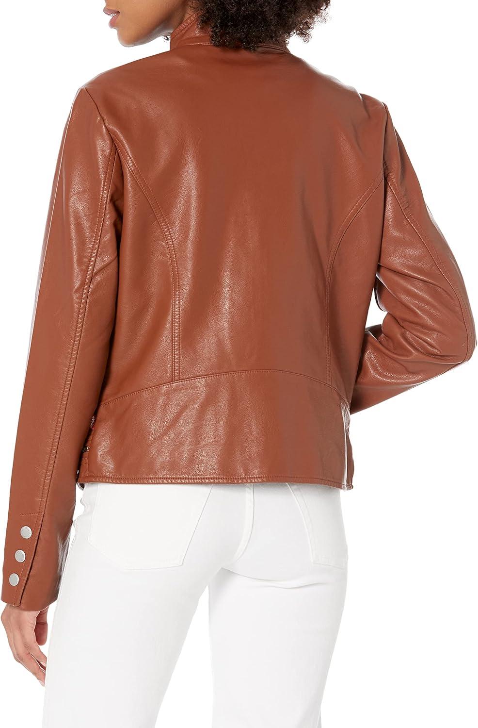 imageLevis Womens Faux Leather Motocross Racer Jacket Standard and PlusCamel Brown Latch Collar