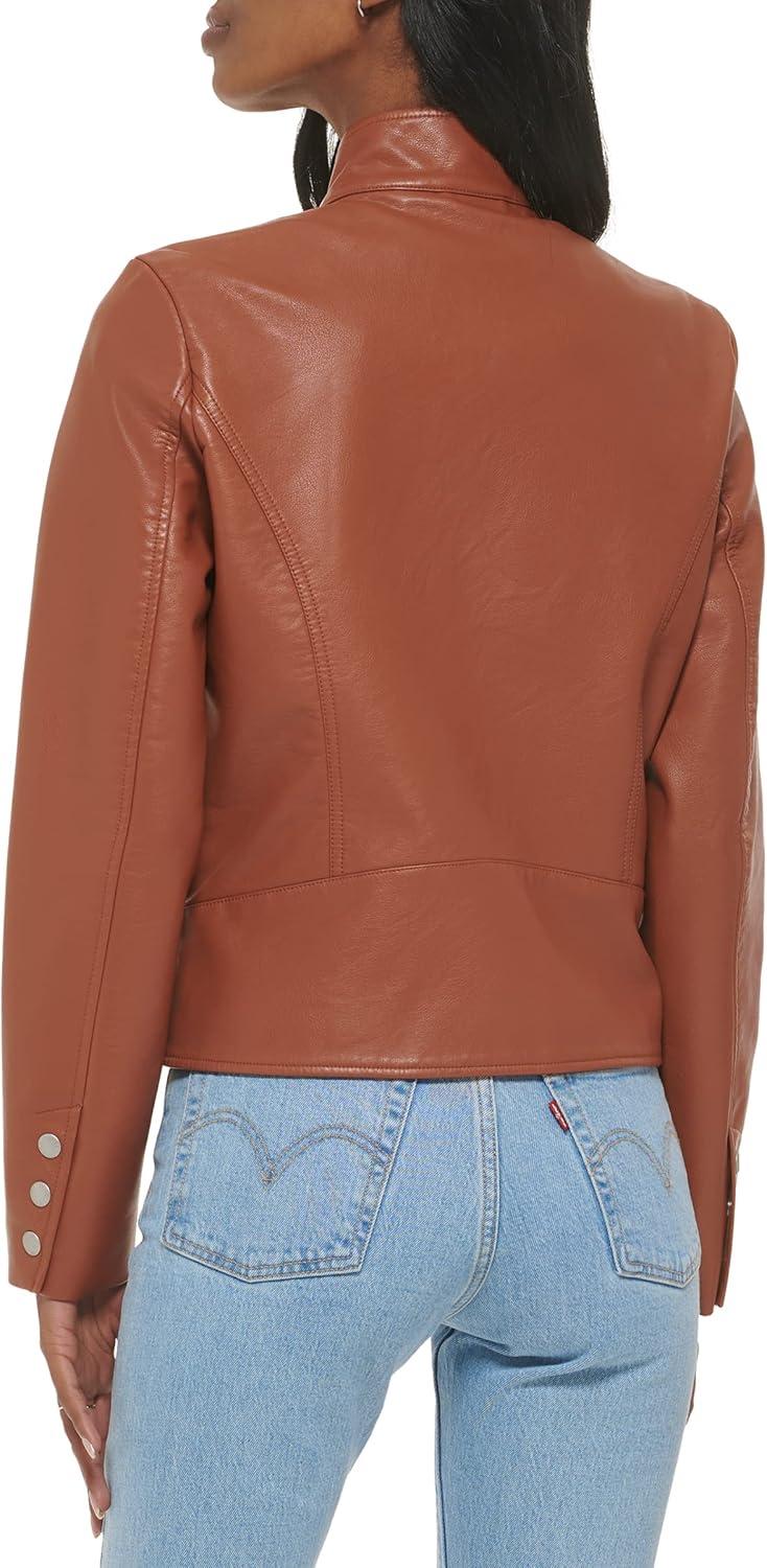 imageLevis Womens Faux Leather Motocross Racer Jacket Standard and PlusCamel Brown Latch Collar