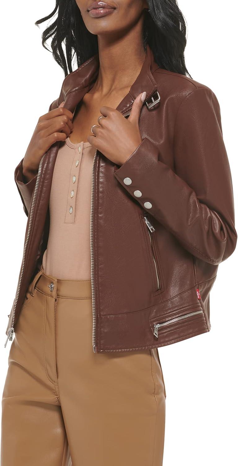 imageLevis Womens Faux Leather Motocross Racer Jacket Standard and PlusChocolate Brown