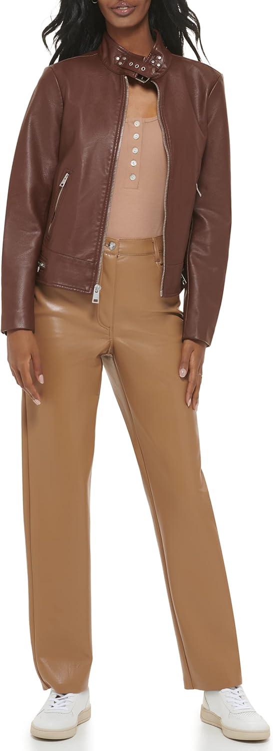 imageLevis Womens Faux Leather Motocross Racer Jacket Standard and PlusChocolate Brown