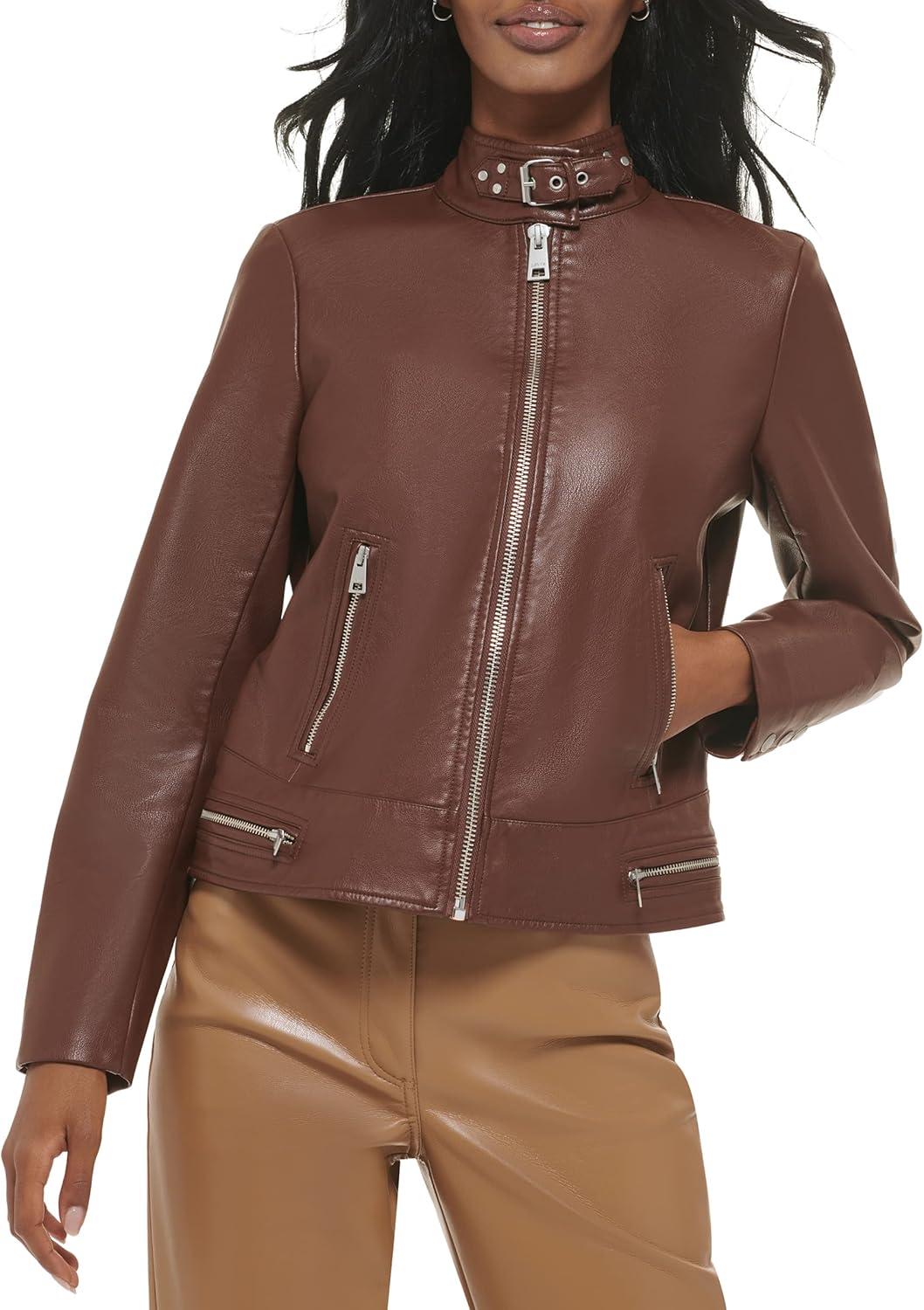 imageLevis Womens Faux Leather Motocross Racer Jacket Standard and PlusChocolate Brown