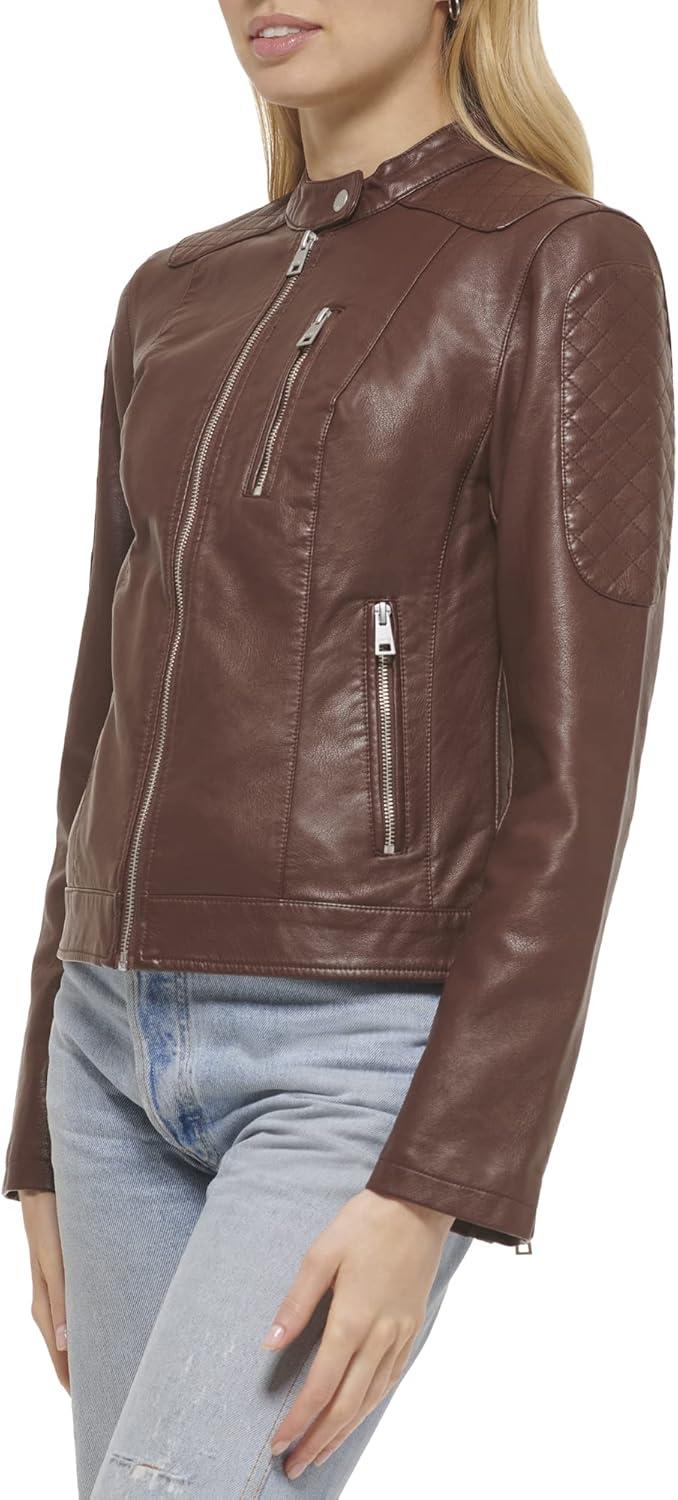 imageLevis Womens Faux Leather Motocross Racer Jacket Standard and PlusDark Brown