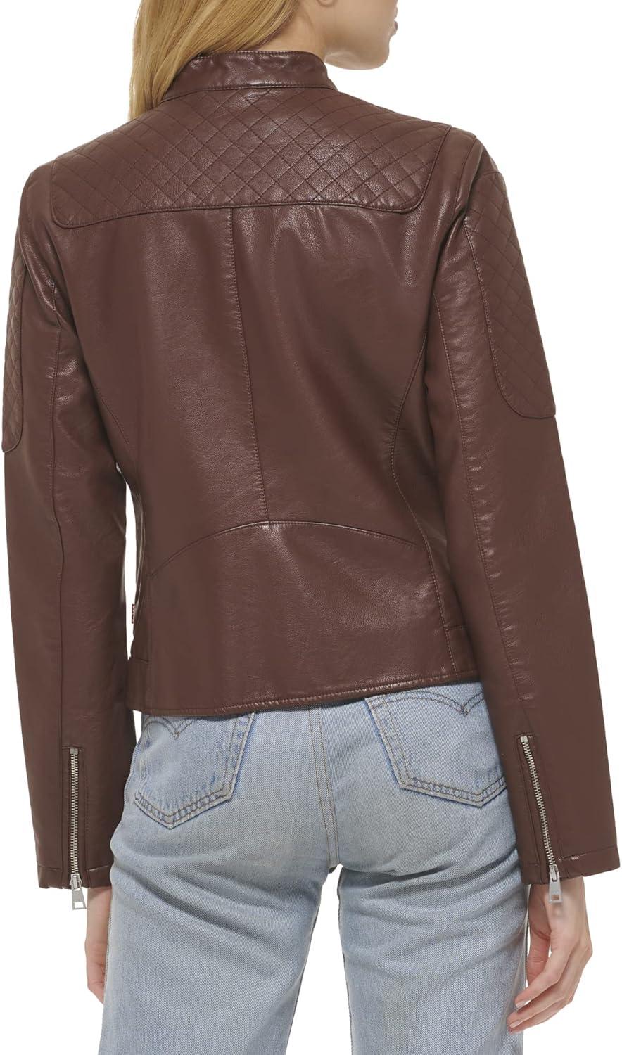 imageLevis Womens Faux Leather Motocross Racer Jacket Standard and PlusDark Brown