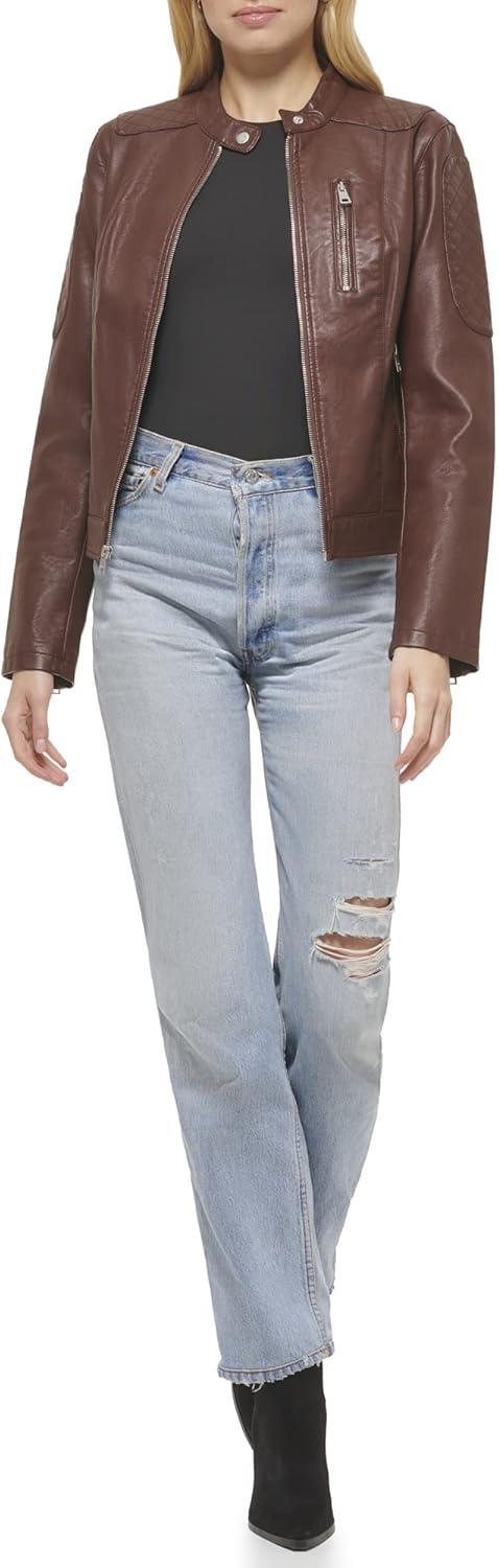 imageLevis Womens Faux Leather Motocross Racer Jacket Standard and PlusDark Brown