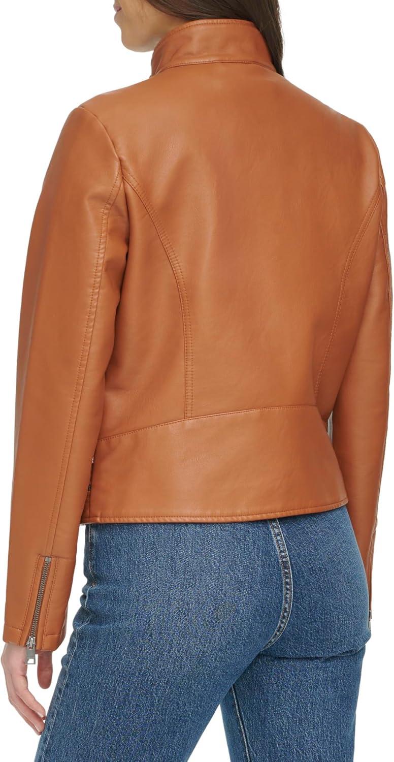imageLevis Womens Faux Leather Motocross Racer Jacket Standard and PlusMocha Latch Collar