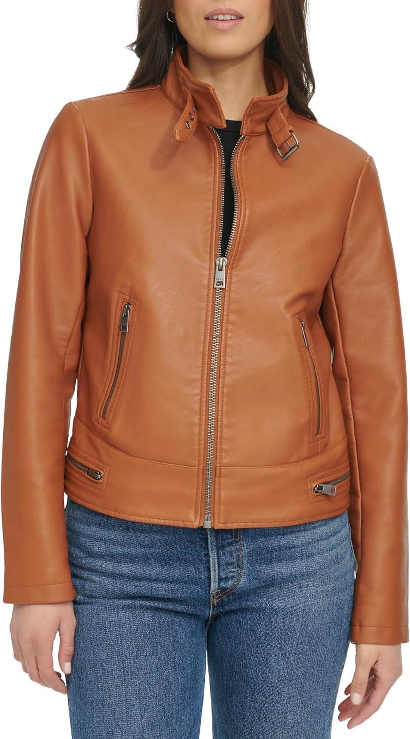 imageLevis Womens Faux Leather Motocross Racer Jacket Standard and PlusMocha Latch Collar