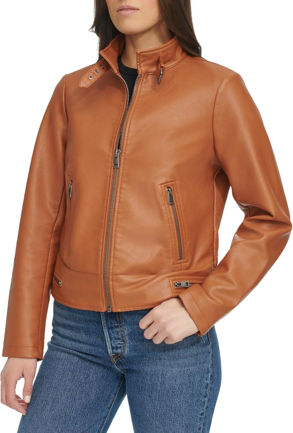 imageLevis Womens Faux Leather Motocross Racer Jacket Standard and PlusMocha Latch Collar