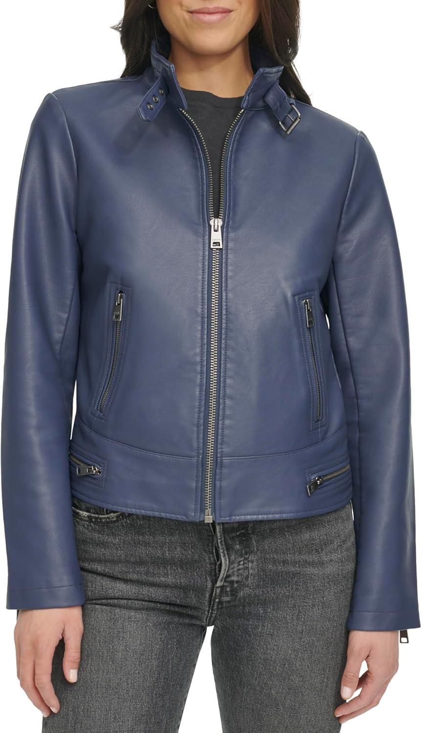 imageLevis Womens Faux Leather Motocross Racer Jacket Standard and PlusOdyssey Grey Latch Collar