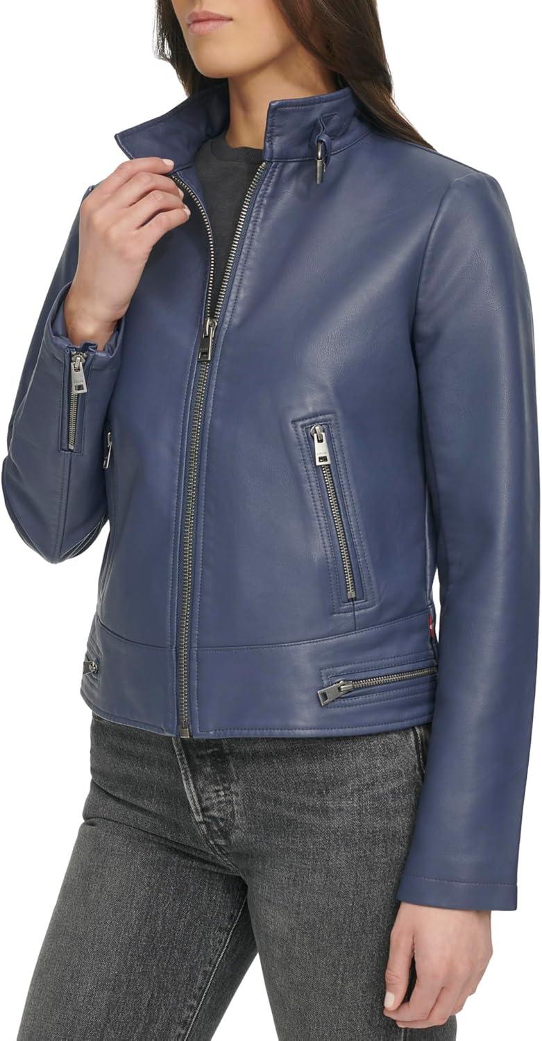 imageLevis Womens Faux Leather Motocross Racer Jacket Standard and PlusOdyssey Grey Latch Collar