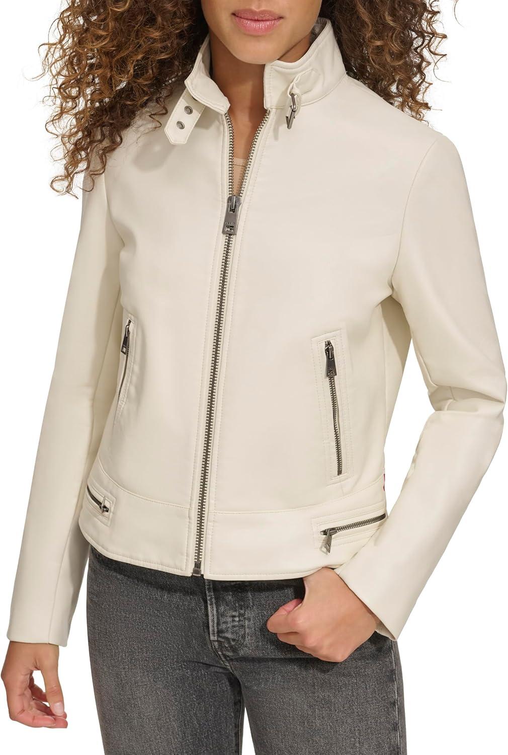 imageLevis Womens Faux Leather Motocross Racer Jacket Standard and PlusOyster Latch Collar