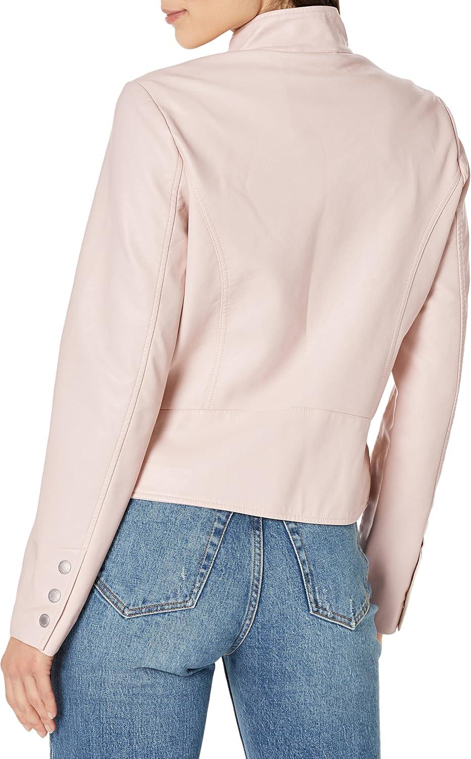imageLevis Womens Faux Leather Motocross Racer Jacket Standard and PlusPeach Blossom Latch Collar