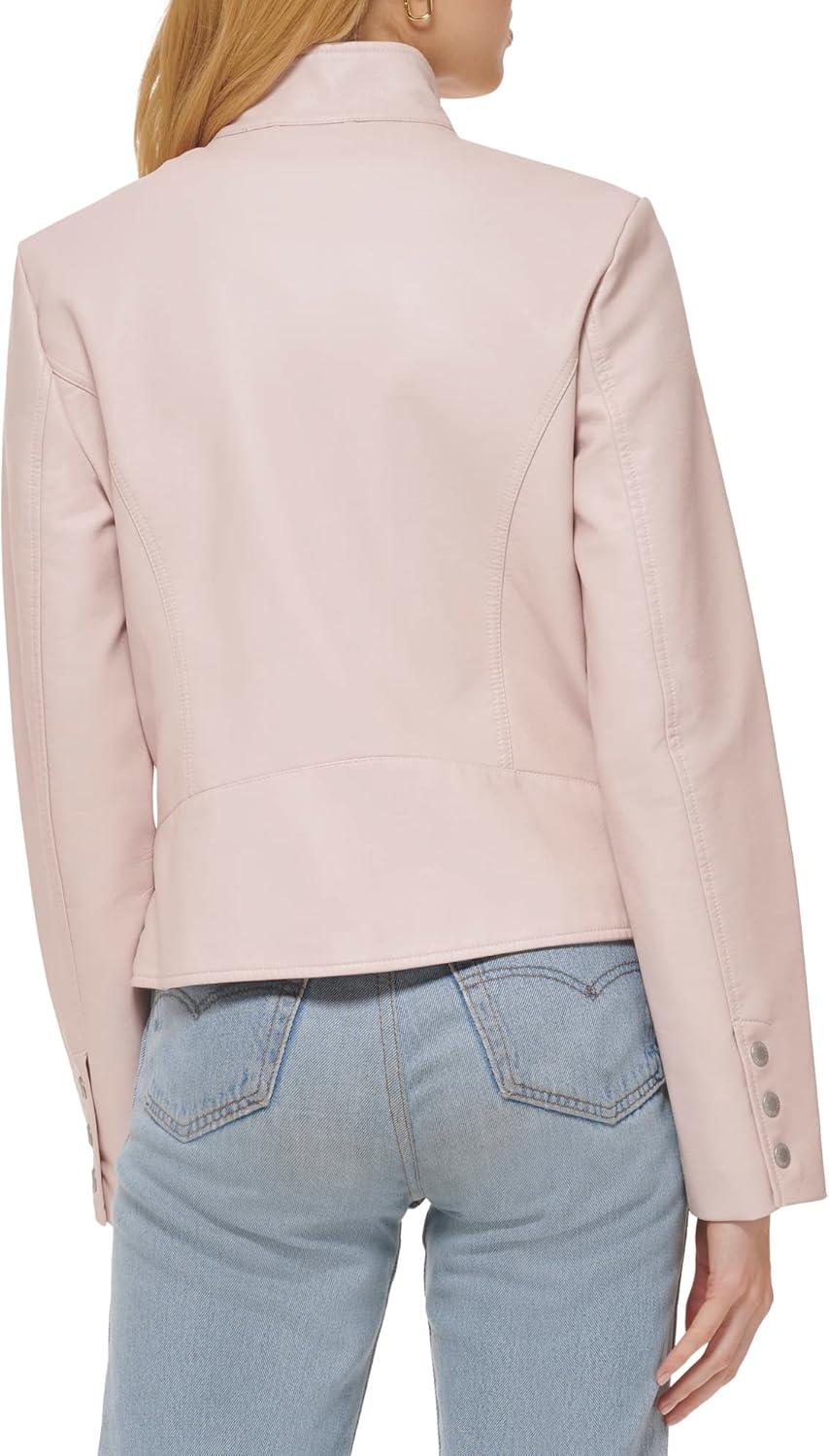 imageLevis Womens Faux Leather Motocross Racer Jacket Standard and PlusPeach Blossom Latch Collar