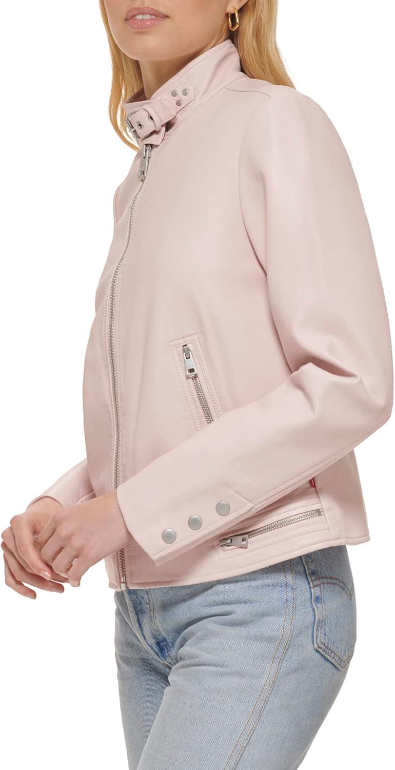 imageLevis Womens Faux Leather Motocross Racer Jacket Standard and PlusPeach Blossom Latch Collar