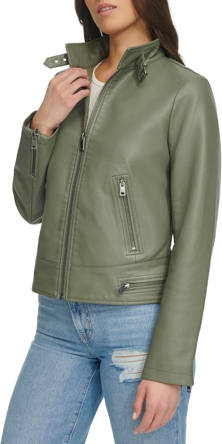 imageLevis Womens Faux Leather Motocross Racer Jacket Standard and PlusSage Latch Collar