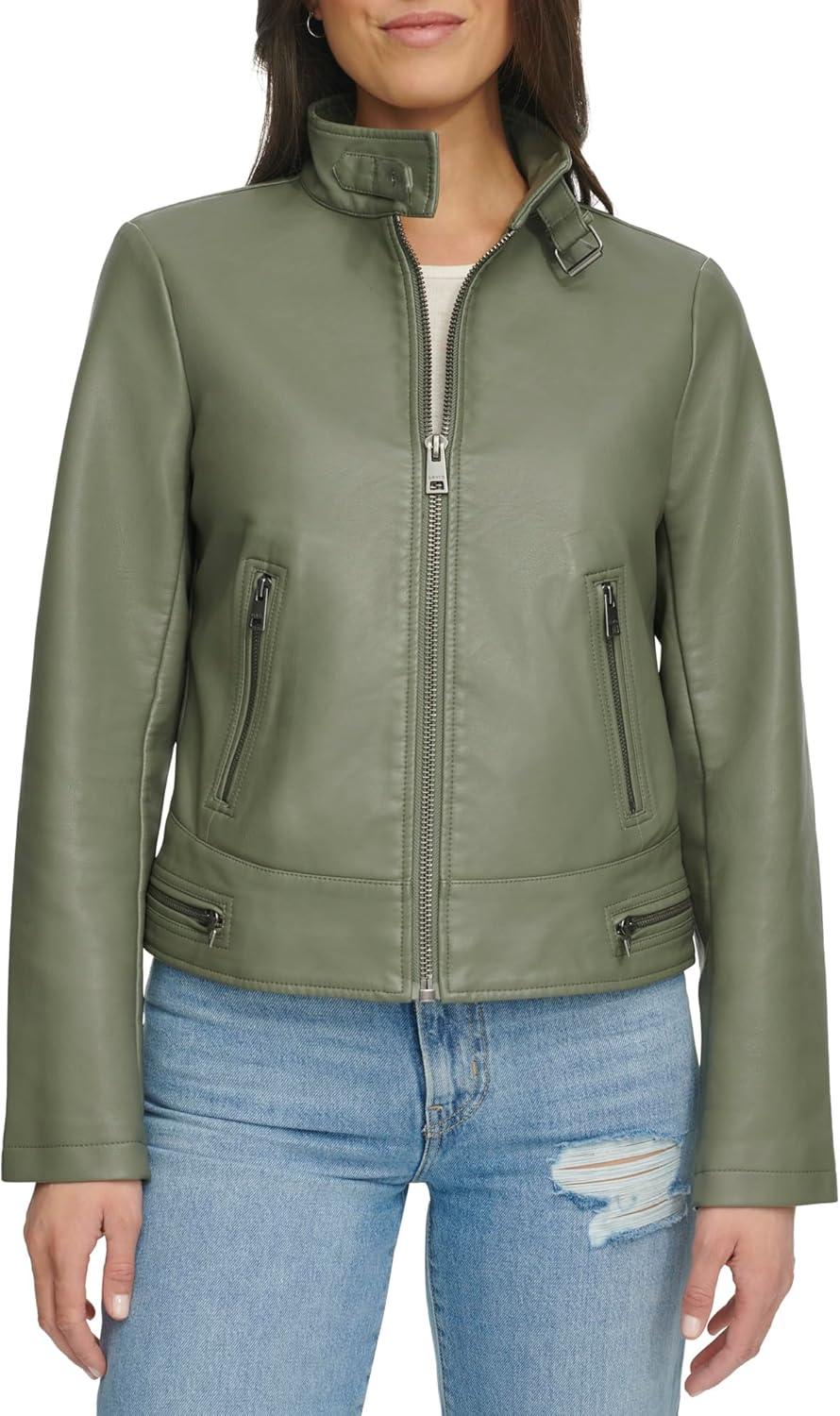imageLevis Womens Faux Leather Motocross Racer Jacket Standard and PlusSage Latch Collar