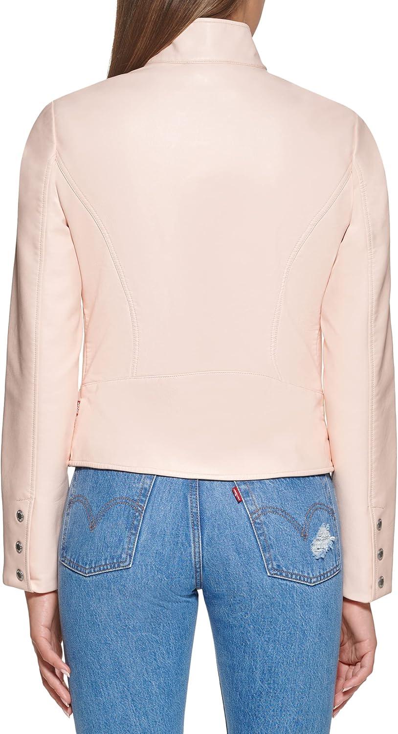 imageLevis Womens Faux Leather Motocross Racer Jacket Standard and PlusScallop Shell Latch Collar