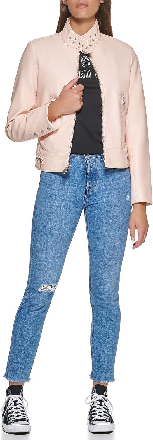 imageLevis Womens Faux Leather Motocross Racer Jacket Standard and PlusScallop Shell Latch Collar